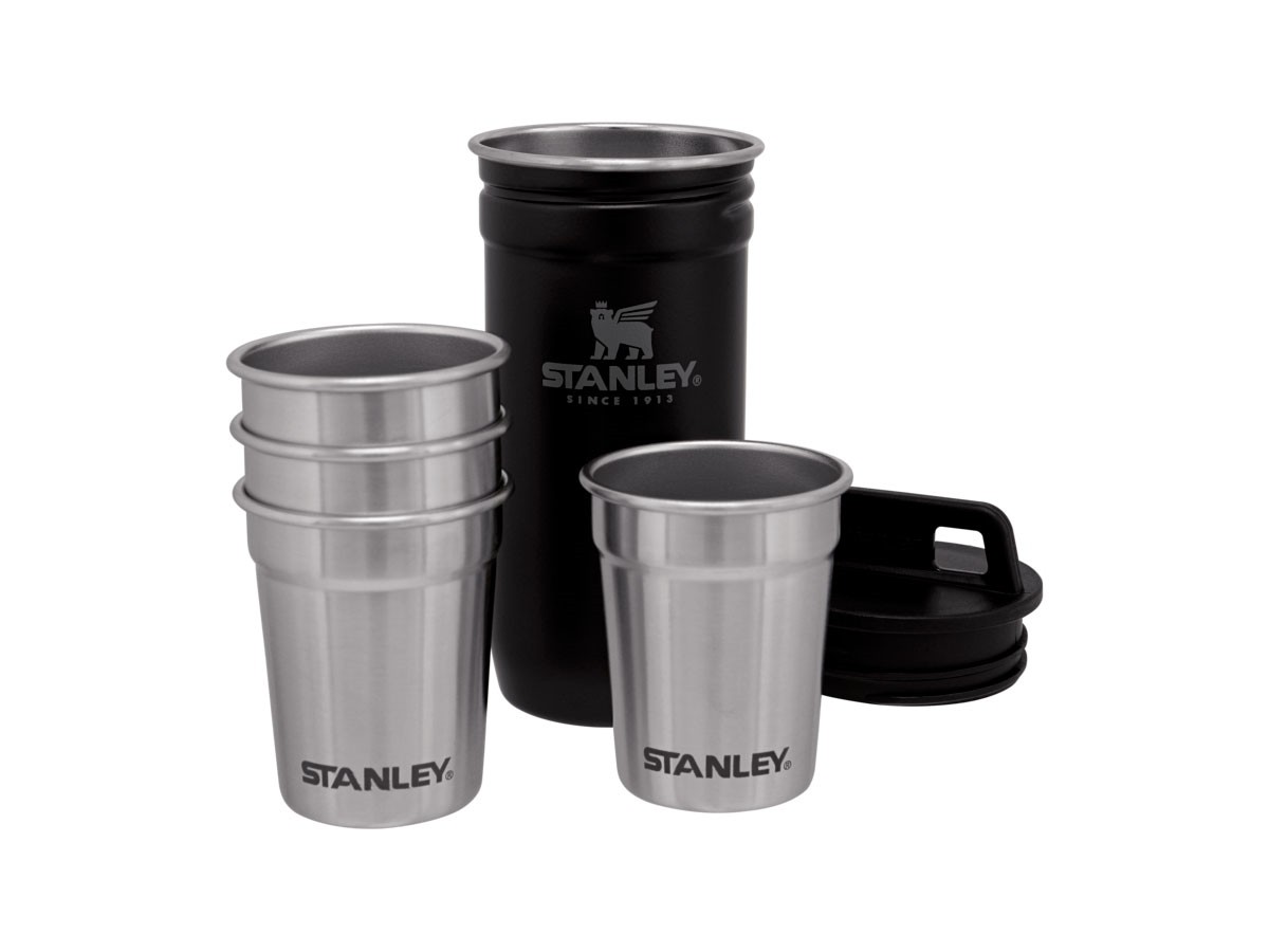 SET 5 pz borraccia + 4 bicchieri campeggio Stanley ADVENTURE NESTING SHOT  GLASS Matte Black Pebble